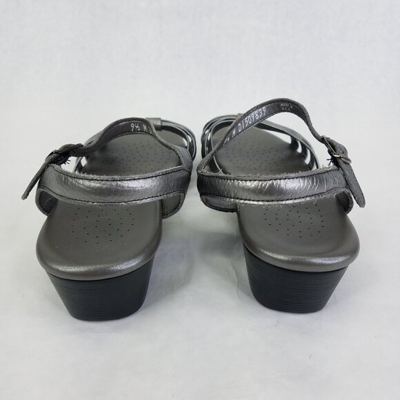 SAS Sandal Women's 9.5 Slingback Strappy Block Heel Silver Patent Leather USA - Picture 5 of 16